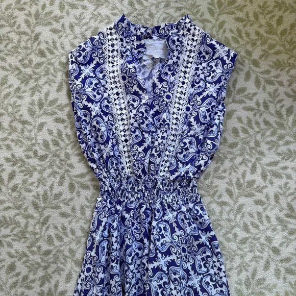 Temptation Positano Ieranto Dress Ceramica Blue Linen Size Medium - Picture 12 of 13